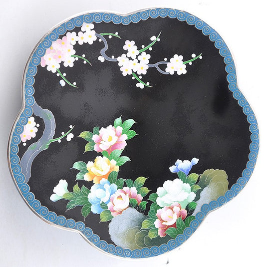 Beautiful Inaba Japanese Meiji Cloisonne Lobed Dish