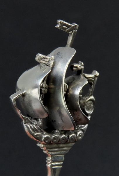 Charming 1916 Antique Dutch 833 Silver Sailing Ship Boat Sifter Spoon 5.5"