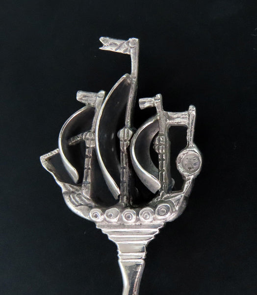 Charming 1916 Antique Dutch 833 Silver Sailing Ship Boat Sifter Spoon 5.5"