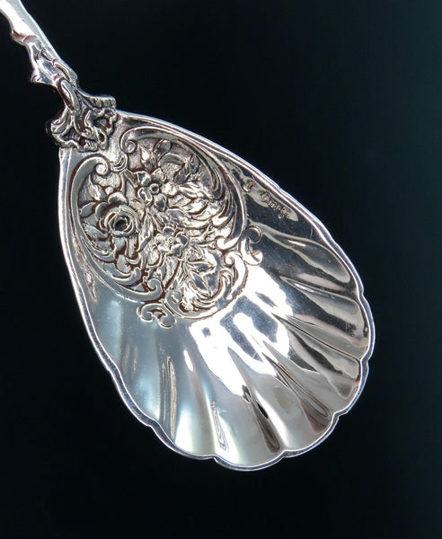 Beautiful Antique German 800 Silver Cherub Flowers Fluted Serving Spoon