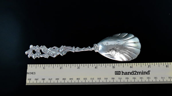 Beautiful Antique German 800 Silver Cherub Flowers Fluted Serving Spoon