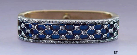 c1900 Stylish French 18k Gold & Diamond Blued Steel Scarf Clip