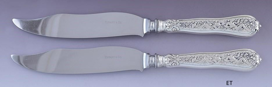 Fab Pair Tiffany & Co Sterling Silver Olympian Fish Knives Rare Old Production