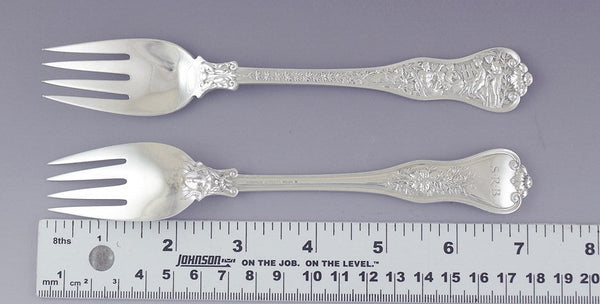 Pair Tiffany & Co Sterling Silver Olympian Salad / Dessert Forks Old Production