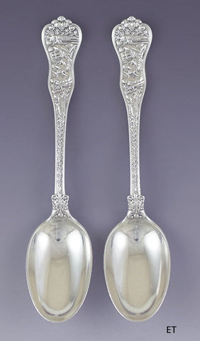 Fab Pair Tiffany & Co Sterling Silver Olympian Place Dessert Oval Soup Spoons