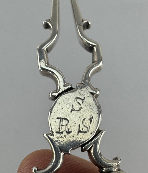 Circa 1740s English Sterling Silver Scissor Silver Form Tongs