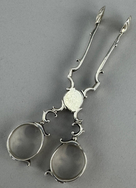 Circa 1740s English Sterling Silver Scissor Silver Form Tongs