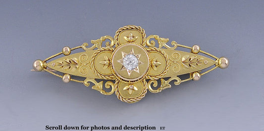 Gorgeous C1870s-1880s Victorian 15k Gold & Diamond Pin/Brooch