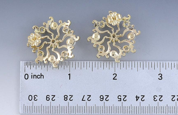 Beautiful Vintage Victorian Style 14k Yellow Gold Diamond Pearl Pinwheel Earrings