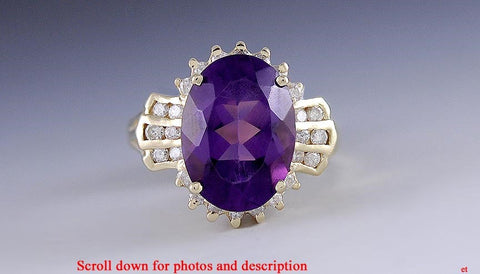 Wonderful Diamond & ~5.68 Carat Amethyst 14k Yellow Gold Ring Size 7