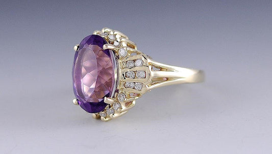 Wonderful Diamond & ~5.68 Carat Amethyst 14k Yellow Gold Ring Size 7