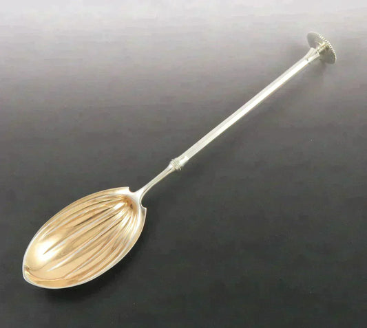 Antique 1860s American Aesthetic Movement Silver Seal Top Serving Spoon 9"