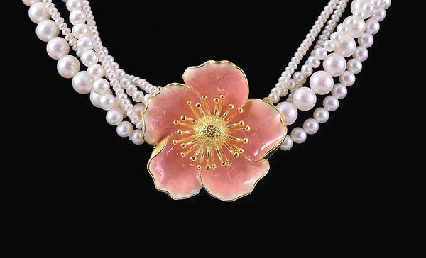 Gorgeous MMA Reproduction Art Nouveau Style Necklace w/ Real Pearls and Enamel