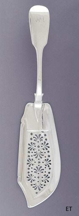 1837 Nice Antique English Sterling Silver Fiddle Fish Slice Server W Mono