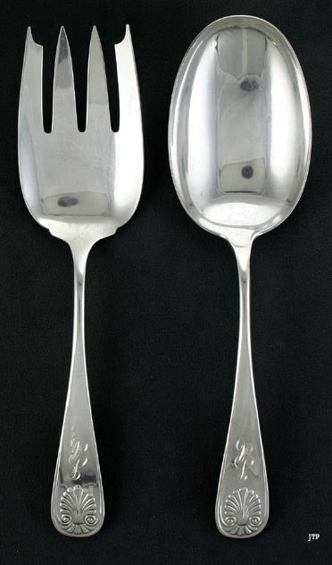 Antique Frank Whiting Shell Sterling Silver Fork Spoon Salad Serving Set 9"