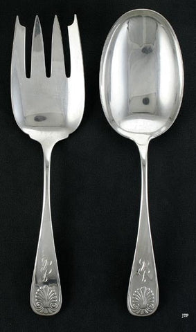 Antique Frank Whiting Shell Sterling Silver Fork Spoon Salad Serving Set 9"