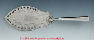 Large Antique European Silver Engraved Pierced Fish Slice Server