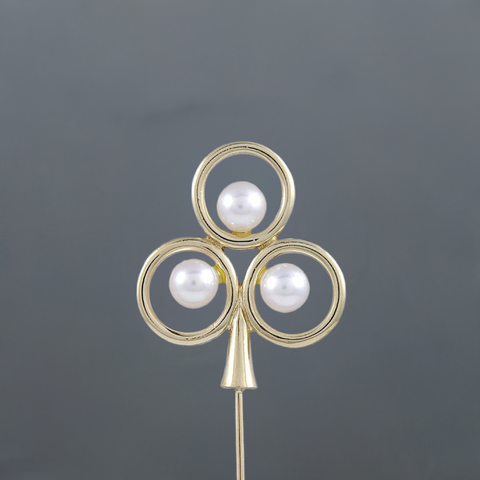 Genuine Mikimoto 14k Gold Natural Pearl Shamrock Clover Trefoil Stick Pin