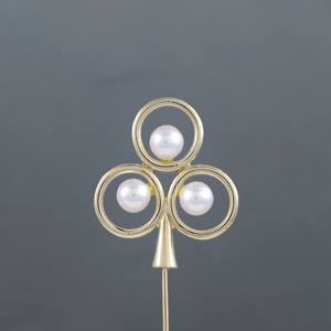 Genuine Mikimoto 14k Gold Natural Pearl Shamrock Clover Trefoil Stick Pin