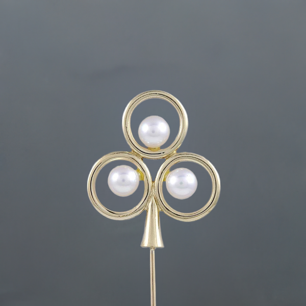 Genuine Mikimoto 14k Gold Natural Pearl Shamrock Clover Trefoil Stick Pin
