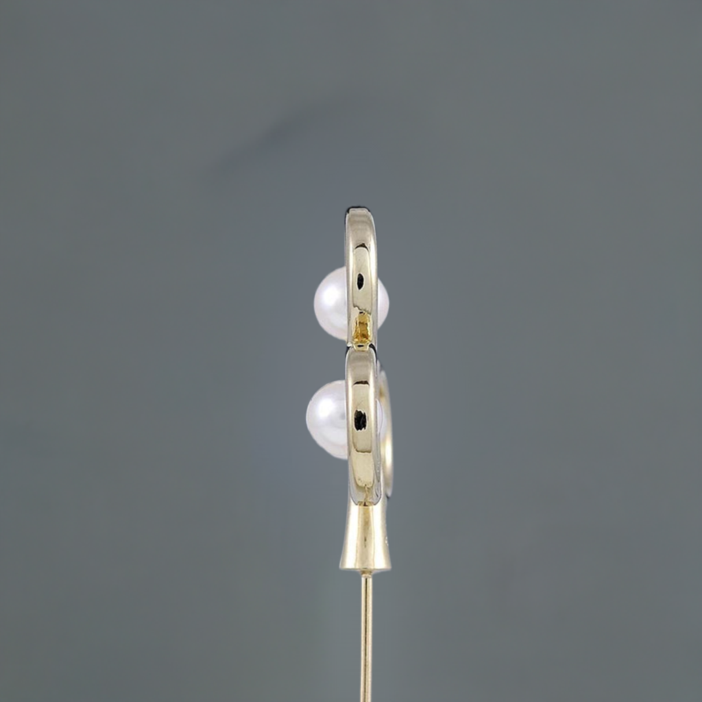 Genuine Mikimoto 14k Gold Natural Pearl Shamrock Clover Trefoil Stick Pin
