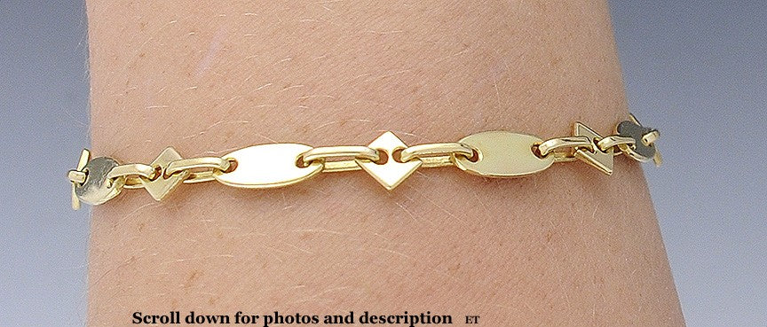 Artisan Hand Made 18k Yellow Gold Ovals & Diamonds Geometric Modernist Bracelet