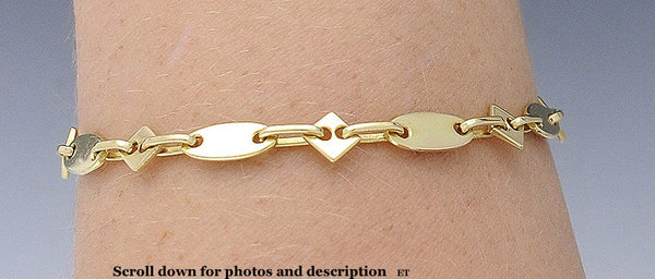 Artisan Hand Made 18k Yellow Gold Ovals & Diamonds Geometric Modernist Bracelet