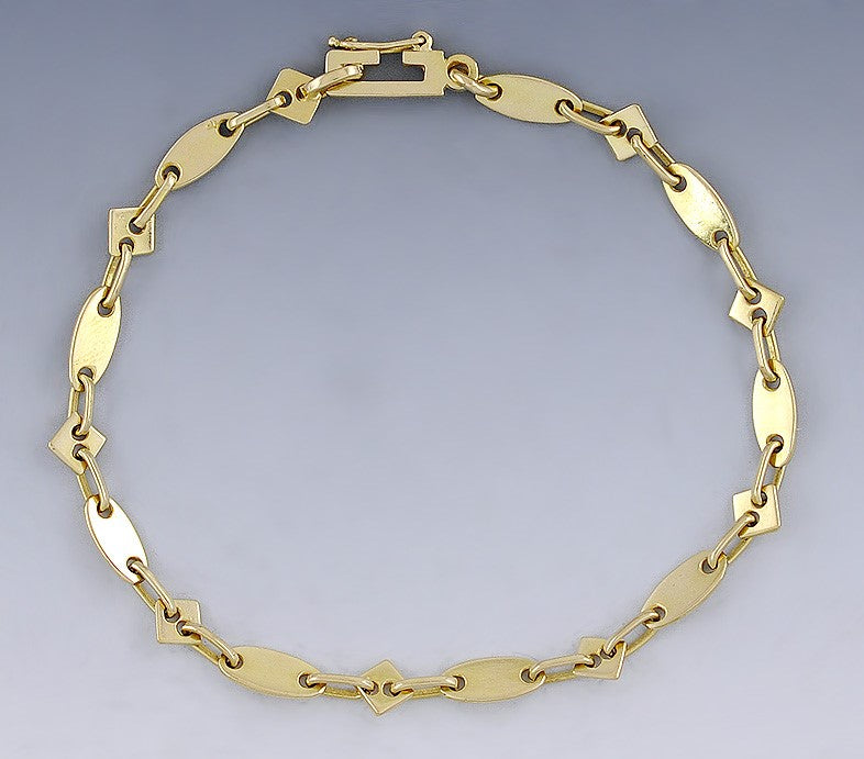 Artisan Hand Made 18k Yellow Gold Ovals & Diamonds Geometric Modernist Bracelet