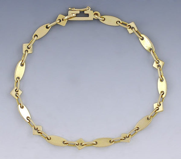 Artisan Hand Made 18k Yellow Gold Ovals & Diamonds Geometric Modernist Bracelet