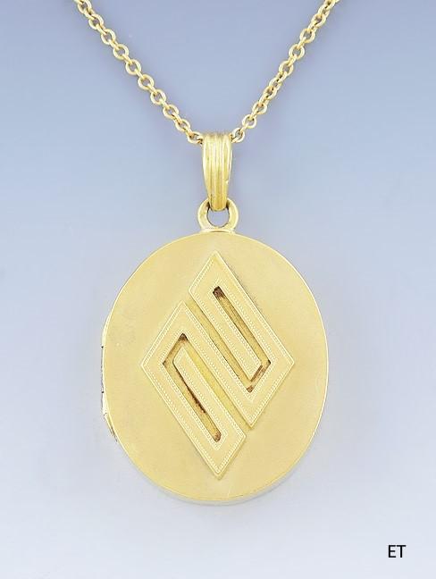 c1871 Elegant Victorian 14k Gold Locket w/ 14k Gold Chain