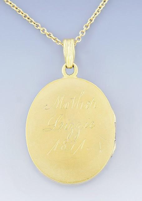 c1871 Elegant Victorian 14k Gold Locket w/ 14k Gold Chain