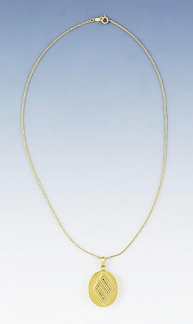 c1871 Elegant Victorian 14k Gold Locket w/ 14k Gold Chain