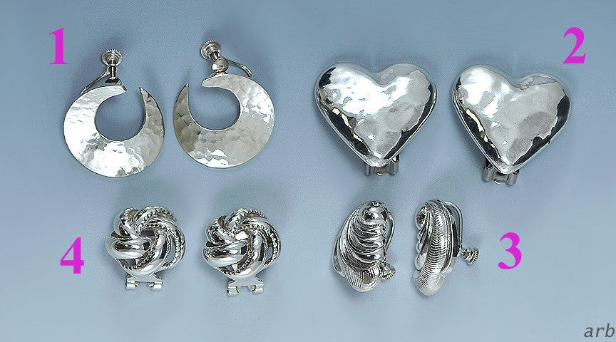 4 Pcs Sterling Silver and Silver Pl Screw-Back/Clip-On Earrings