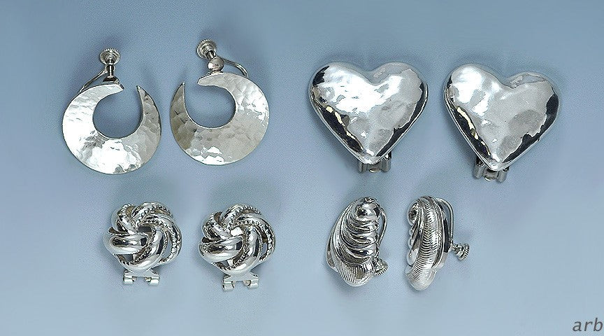 4 Pcs Sterling Silver and Silver Pl Screw-Back/Clip-On Earrings