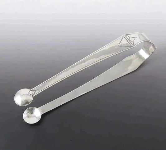 Rare Colonial American 1770s Coin Silver Primitive Hand Engravinged Tongs