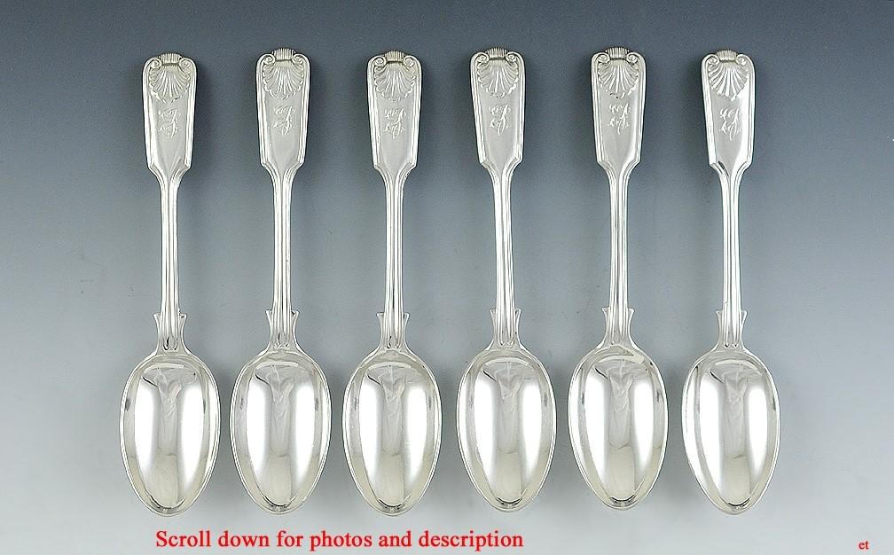 6 English Sterling1906 Fiddle Thread and Shell Teaspoons Coffee Spoons