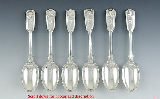 6 English Sterling1906 Fiddle Thread and Shell Teaspoons Coffee Spoons