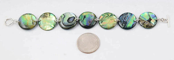 Gorgeous Modern Sterling Silver and Abalone Shell Link Clasp Bracelet 7 Inches
