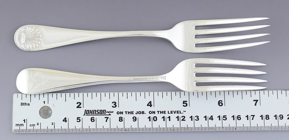 Fine set 6 American Sterling Silver Shell forks