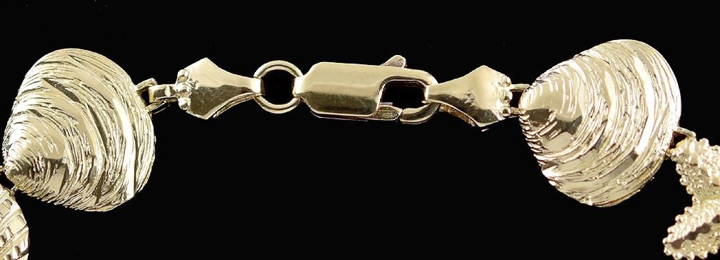 10k Yellow Gold Seashell Sanddollar Ocean Motif Bracelet Diamond Cut Detail