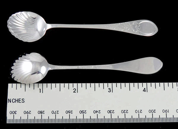 6 Sterling Silver Gorham Paul Revere Flower Engraved Shell Bowl Demitasse Spoons