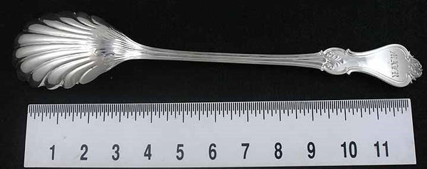 Antique 19th Century American Coin Silver Shell Bowl Stuffing Serving Spoon 13.5