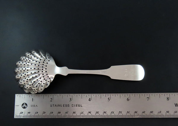 1840s Coin Silver Taylor Lawrie Pierced Fluted Ladle or Serving Spoon 6 7/8"