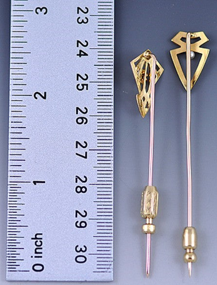 Pair Gold Diamond & Pearl Antique Stickpins