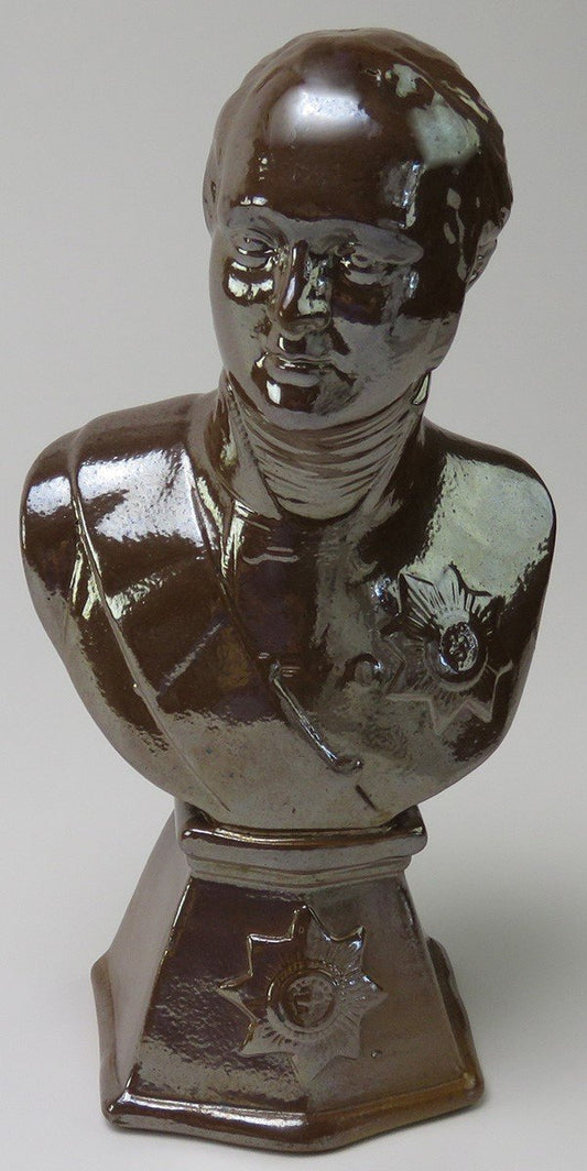 Rare 1700s Fulham Pottery English Bust of 18th c. Military Man Wearing Medal