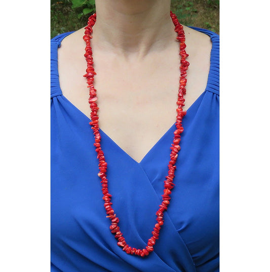 Vintage Dyed Red Natural Coral Beaded Long Necklace 35"