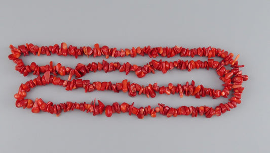 Vintage Dyed Red Natural Coral Beaded Long Necklace 35"