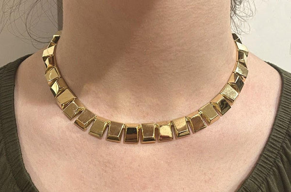 Vintage Art Deco MOD DEP Italy 14K Yellow Gold Geometric Choker Necklace