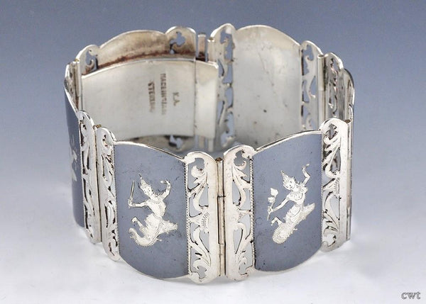 Sterling Silver and Hand Engraved Niello Bracelet Siam/Thailand 1930-1960