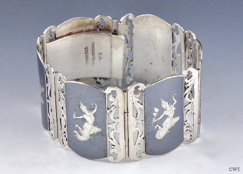 Sterling Silver and Hand Engraved Niello Bracelet Siam/Thailand 1930-1960